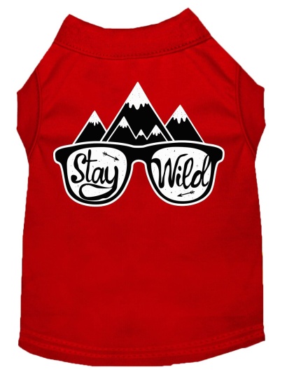 Stay Wild Screen Print Dog Shirt Red Lg