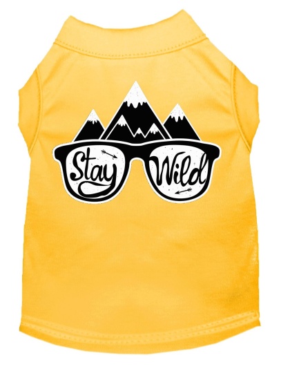 Stay Wild Screen Print Dog Shirt Yellow Lg