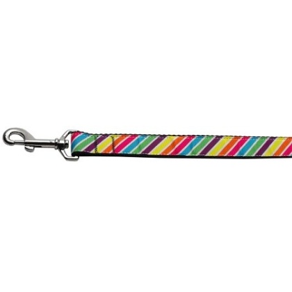 Striped Rainbow Nylon Ribbon Collars 1 wide 4ft Leash