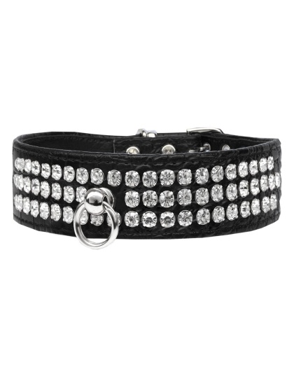 Style #73 Rhinestone Designer Croc Dog Collar Black Size 10