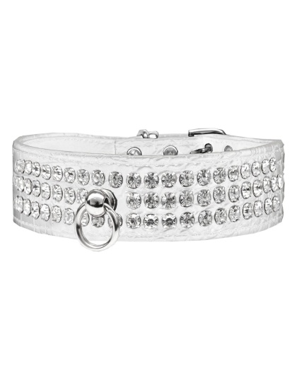 Style #73 Rhinestone Designer Croc Dog Collar White Size 10