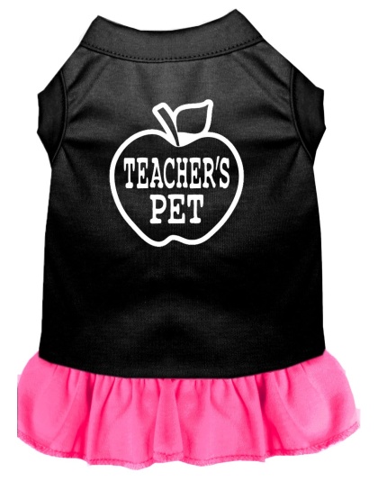 Teachers Pet Screen Print Dress Black with Bright Pink Lg