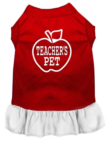 Teachers Pet Screen Print Dress Red with White Lg