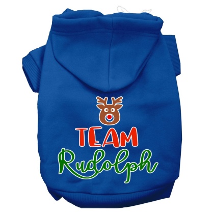 Team Rudolph Screen Print Dog Hoodie Blue L