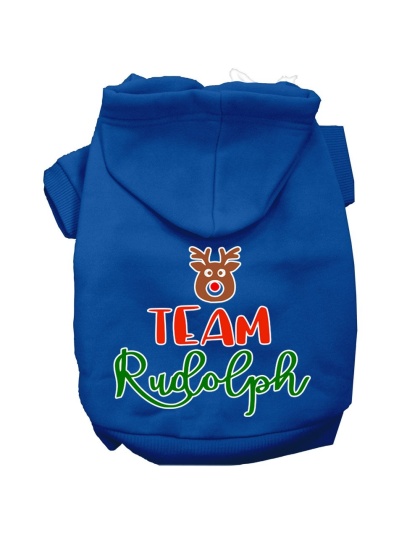 Team Rudolph Screen Print Dog Hoodie Blue L