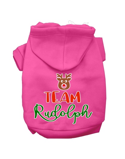 Team Rudolph Screen Print Dog Hoodie Bright Pink L