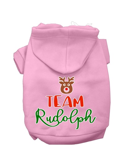 Team Rudolph Screen Print Dog Hoodie Light Pink L