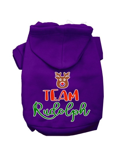 Team Rudolph Screen Print Dog Hoodie Purple L