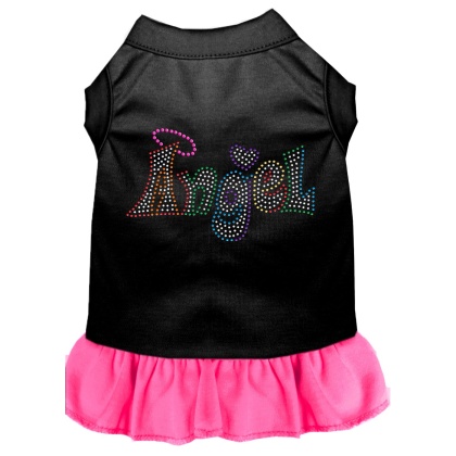 Technicolor Angel Rhinestone Pet Dress Black with Bright Pink Lg