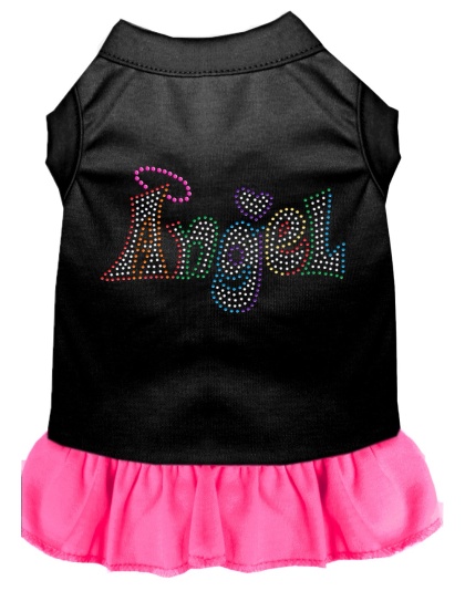 Technicolor Angel Rhinestone Pet Dress Black with Bright Pink Lg