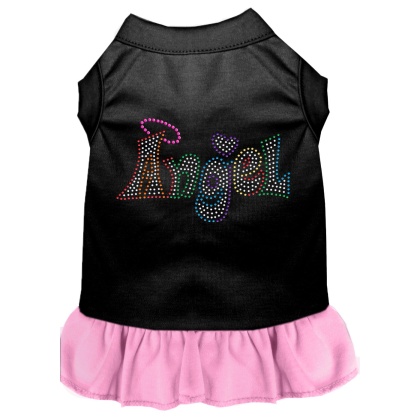 Technicolor Angel Rhinestone Pet Dress Black with Light Pink Lg