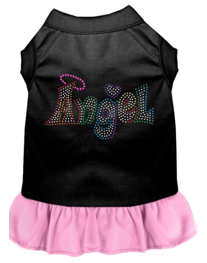 Technicolor Angel Rhinestone Pet Dress Black with Light Pink Lg