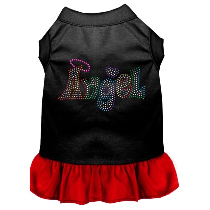 Technicolor Angel Rhinestone Pet Dress Black with Red Lg