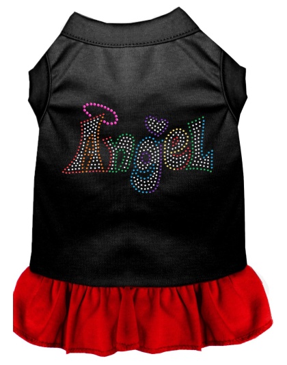 Technicolor Angel Rhinestone Pet Dress Black with Red Lg