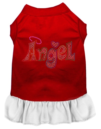Technicolor Angel Rhinestone Pet Dress Red with White Lg