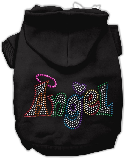 Technicolor Angel Rhinestone Pet Hoodie Black Lg