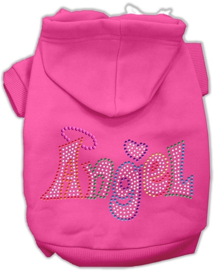Technicolor Angel Rhinestone Pet Hoodie Bright Pink Lg