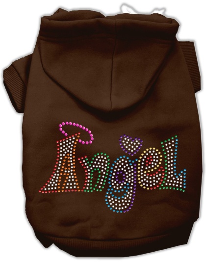 Technicolor Angel Rhinestone Pet Hoodie Brown Lg