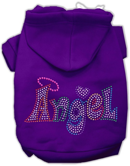 Technicolor Angel Rhinestone Pet Hoodie Purple Lg