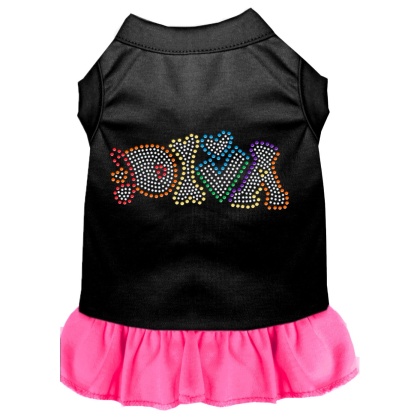 Technicolor Diva Rhinestone Pet Dress Black with Bright Pink Lg