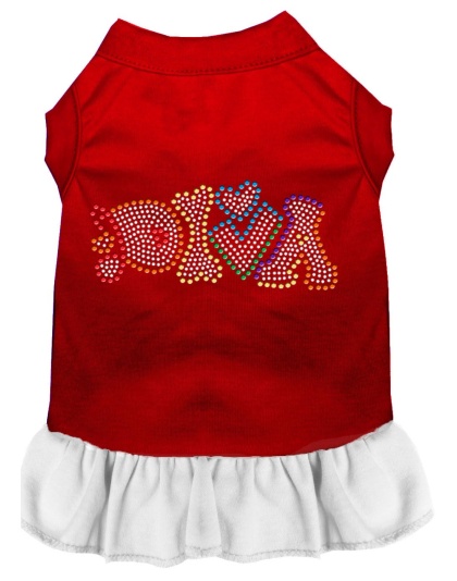 Technicolor Diva Rhinestone Pet Dress Red with White Lg