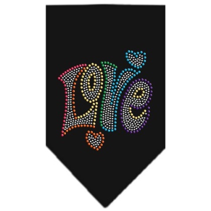 Technicolor Love Rhinestone Pet Bandana Black Size Large