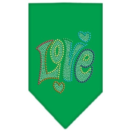 Technicolor Love Rhinestone Pet Bandana Emerald Green Size Large