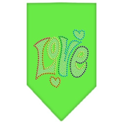 Technicolor Love Rhinestone Pet Bandana Lime Green Size Large