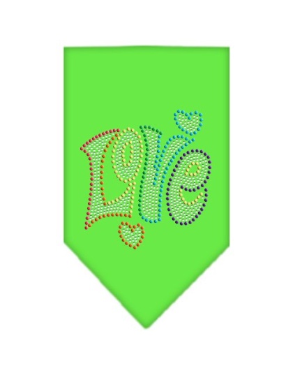 Technicolor Love Rhinestone Pet Bandana Lime Green Size Large