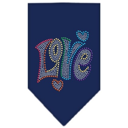 Technicolor Love Rhinestone Pet Bandana Navy Size Large