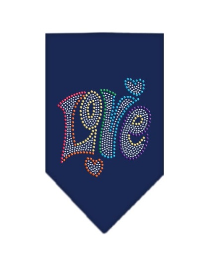 Technicolor Love Rhinestone Pet Bandana Navy Size Large