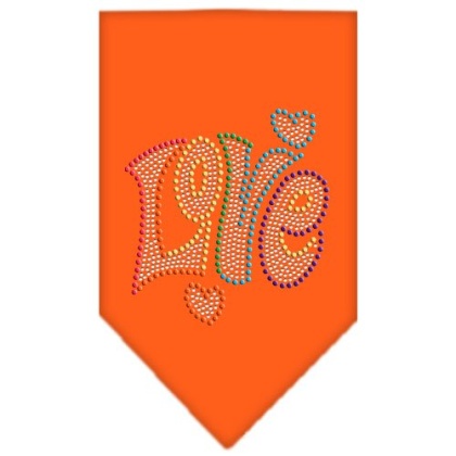 Technicolor Love Rhinestone Pet Bandana Orange Size Large