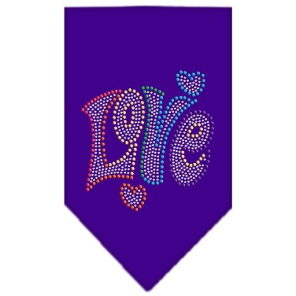 Technicolor Love Rhinestone Pet Bandana Purple Size Large
