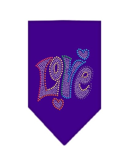 Technicolor Love Rhinestone Pet Bandana Purple Size Large