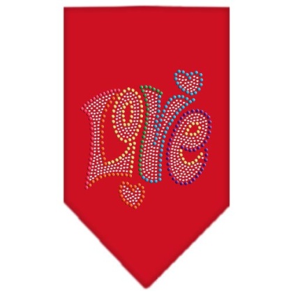 Technicolor Love Rhinestone Pet Bandana Red Size Large