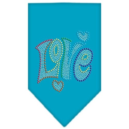 Technicolor Love Rhinestone Pet Bandana Turquoise Size Large