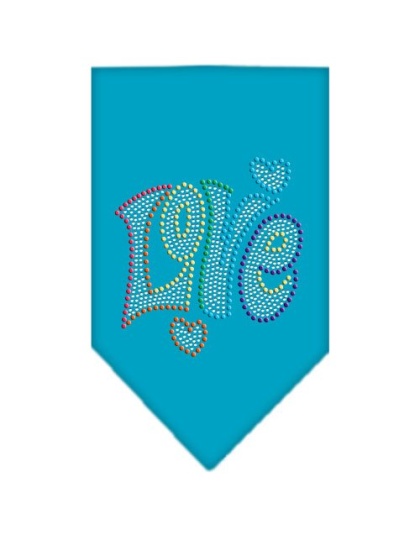 Technicolor Love Rhinestone Pet Bandana Turquoise Size Large