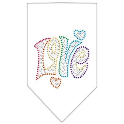 Technicolor Love Rhinestone Pet Bandana White Size Large