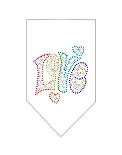 Technicolor Love Rhinestone Pet Bandana White Size Large