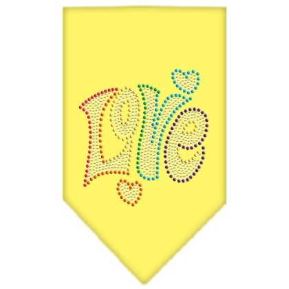 Technicolor Love Rhinestone Pet Bandana Yellow Size Large