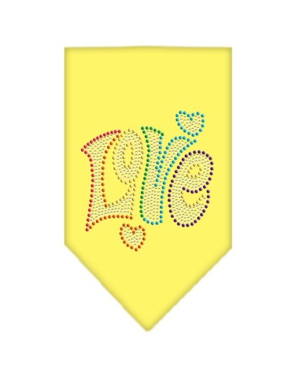 Technicolor Love Rhinestone Pet Bandana Yellow Size Large