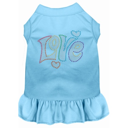 Technicolor Love Rhinestone Pet Dress Baby Blue 4X
