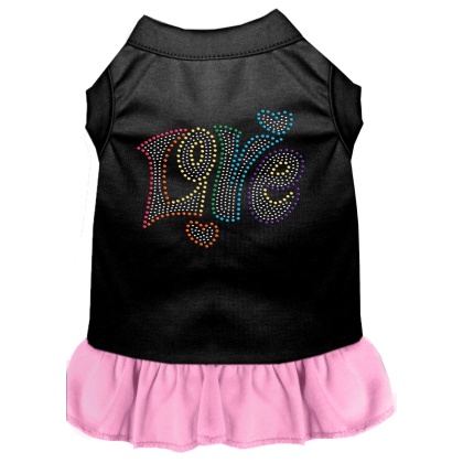 Technicolor Love Rhinestone Pet Dress Black with Light Pink Lg
