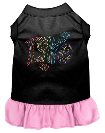 Technicolor Love Rhinestone Pet Dress Black with Light Pink Lg