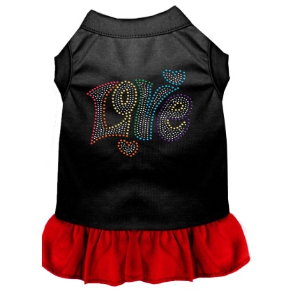 Technicolor Love Rhinestone Pet Dress Black with Red Lg