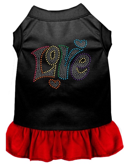Technicolor Love Rhinestone Pet Dress Black with Red Lg
