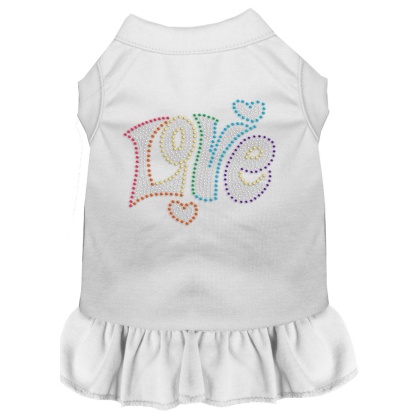 Technicolor Love Rhinestone Pet Dress White 4X