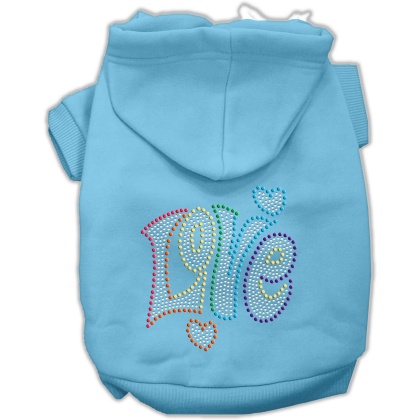 Technicolor Love Rhinestone Pet Hoodie Baby Blue Lg