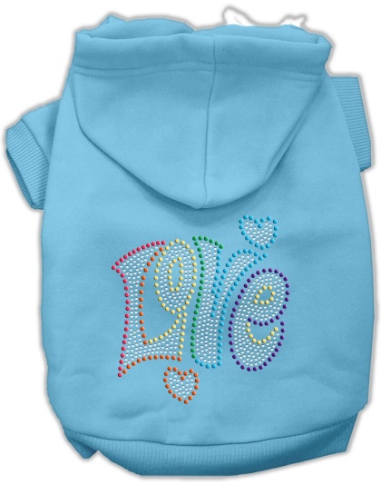 Technicolor Love Rhinestone Pet Hoodie Baby Blue Lg