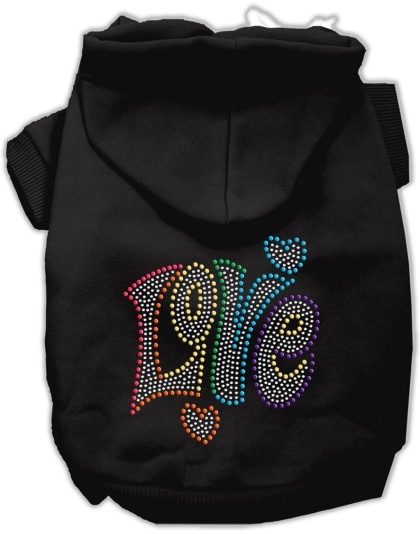 Technicolor Love Rhinestone Pet Hoodie Black Lg